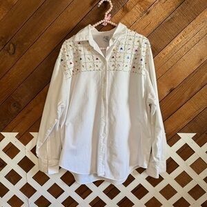 Vintage white embellished gem button up size L